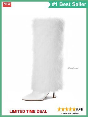 Kitten Heel Knee High Faux Fur Boots Pointed Toe Side Zip Women's